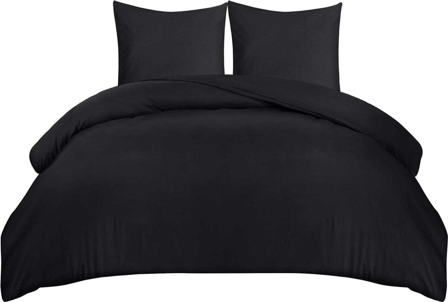 Utopia Bedding Bettwäsche 220x240 Set - Mikrofaser Bettbezug 240x220 cm + 2 Kissenbezüge 65x65 cm - Schwarz Bild 1