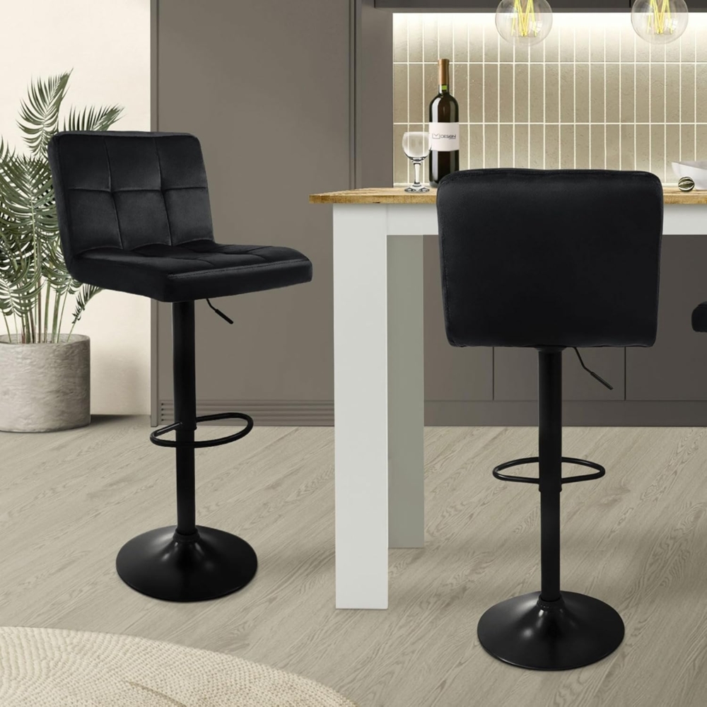 ML-DESIGN Barhocker Gepolsterter Barstuhl mit Rückenlehne und Fußstütze, 360° drehbar (2 St), Drestuhl höhenverstellbar 63-83 cm, Schwarz, Bezug aus Samt Bild 1