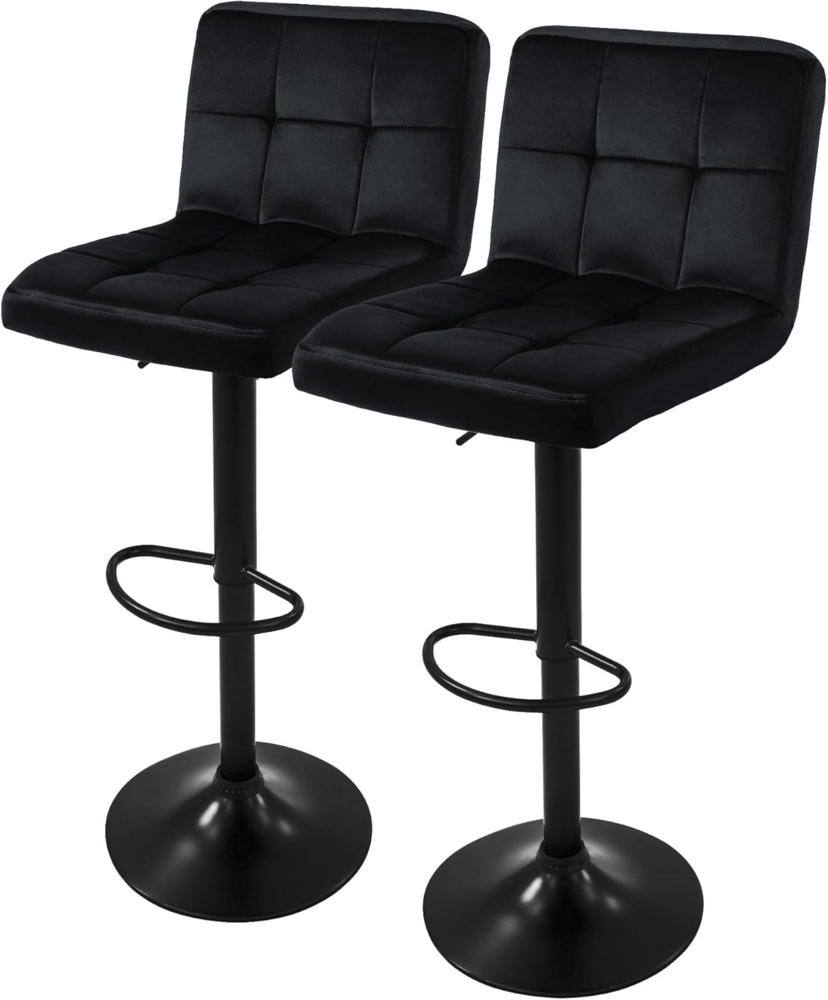 ML-DESIGN Barhocker Gepolsterter Barstuhl mit Rückenlehne und Fußstütze, 360° drehbar (2 St), Drestuhl höhenverstellbar 63-83 cm, Schwarz, Bezug aus Samt Bild 1