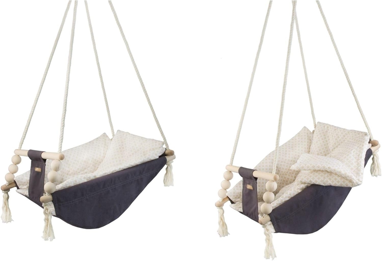 Babyschaukel Kleinkindschaukel Babyliegeschaukel Stoffschaukel Babywippe Wiege (Muster: grau, cremefarben Quadrate) Bild 1