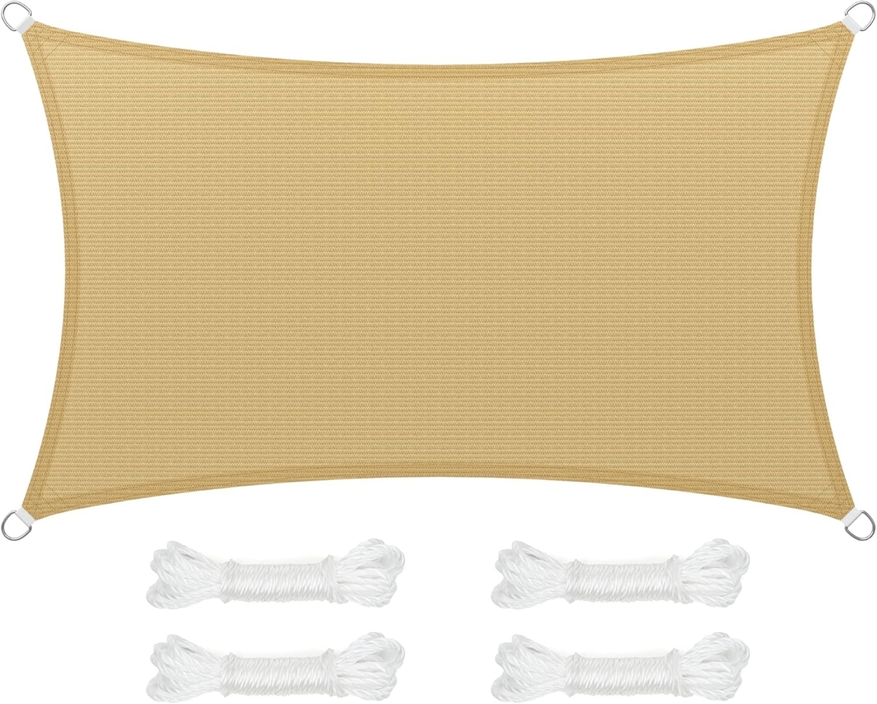 SONGMICS 3x5 m Sonnensegel aus HDPE, Sonnenschutz, UV-Schutz, luftdurchlässig, für Garten, Balkon, Terrasse, atmungsaktiv, wasserdurchlässig, Sandgelb GSS35EYV1 Bild 1