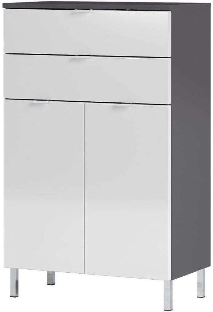 Badmöbel Seitenschrank MACUL-01 Badschrank in Graphit und Hochglanz weiß - BxHxT ca. 60x97x34cm Bild 1