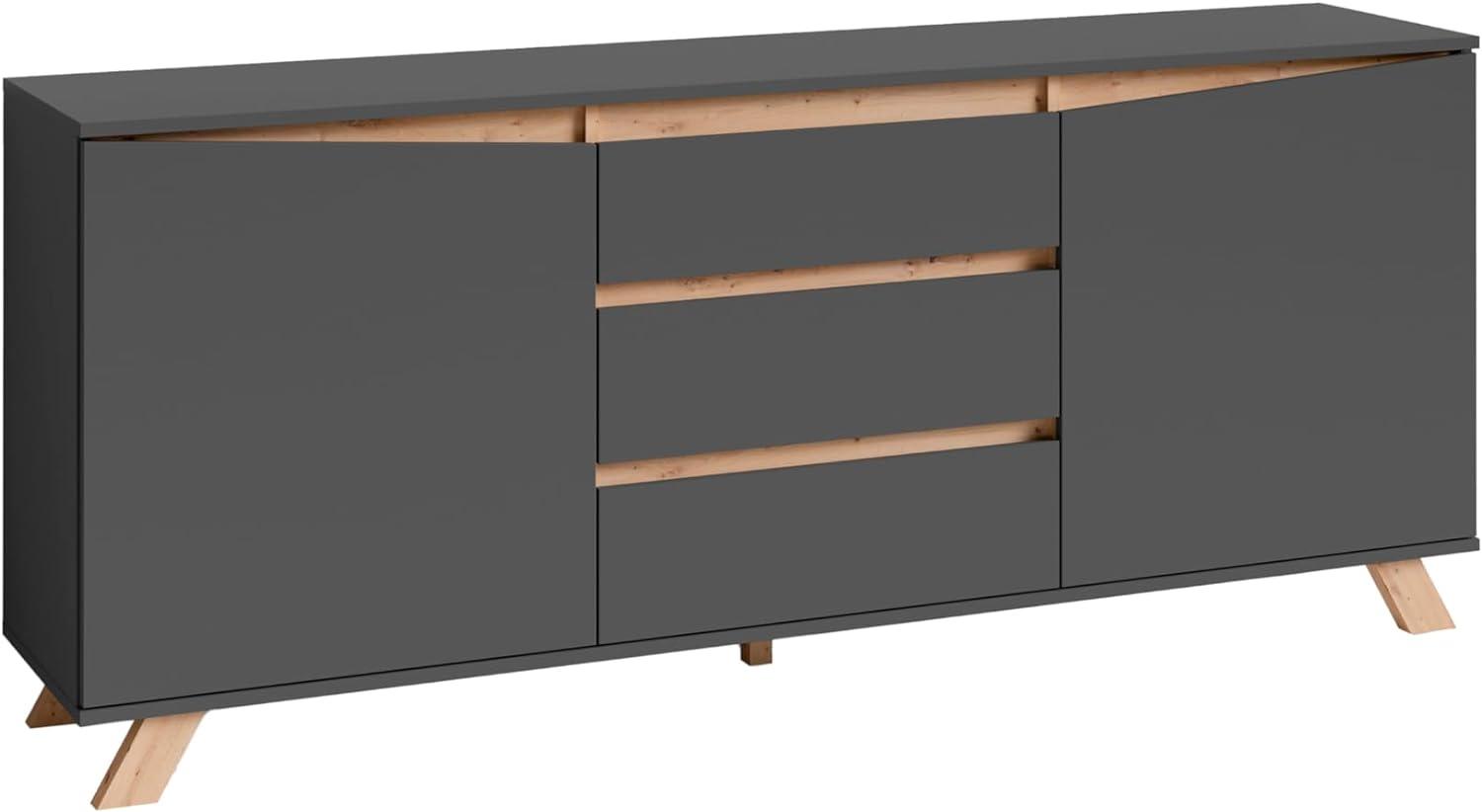 byLIVING Sideboard VALENTIN / Kommode matt anthrazit mit Absetzung in Eiche-Optik / Schrank mit 2 Türen und 3 Schubkästen / Im Scandi-Style / Grifflos / B 180, H 80, T 38 cm Bild 1