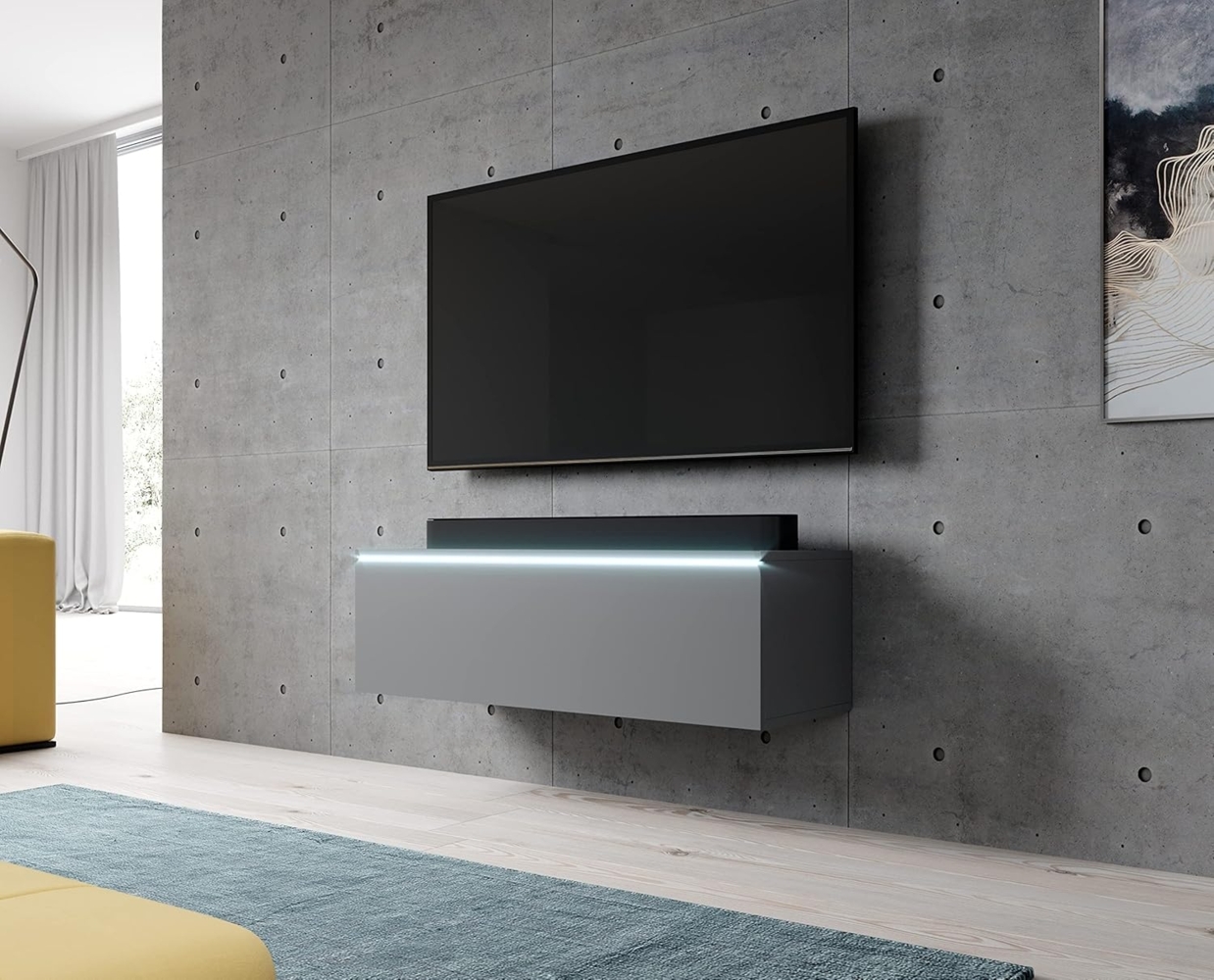 Furnix TV Lowboard Bargo Fernsehschrank Anthrazit ohne LED-Beleuchtung B100 x H34 x T32 cm - TV-Schrank Kommode Sideboard, 2 Fächer mit Tür „Push-Click“, 2 offene Ablagen unten, Wandmontage möglich Bild 1