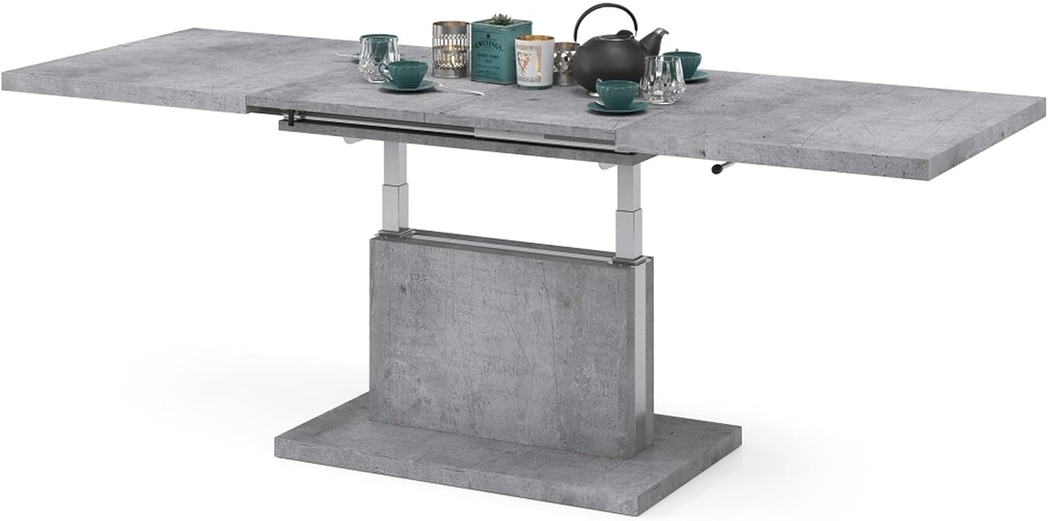 Mazzoni Couchtisch Aston Beton Betonoptik stufenlos höhenverstellbar ausziehbar 120-200cm, Funktionstisch, Wohnzimmertisch, Tisch, Esstisch, Sofatisch Bild 1