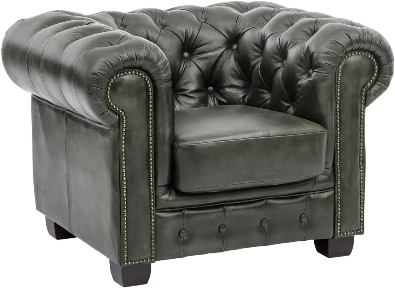 Sessel Chesterfield Echtleder grün Bild 1