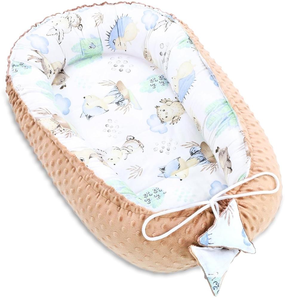 Warmes Nestchen Baby 90x50 cm - Kuschelnest Neugeborene Nestchen Winter/Herbst Kokon Babynest Igel Khaki Bild 1