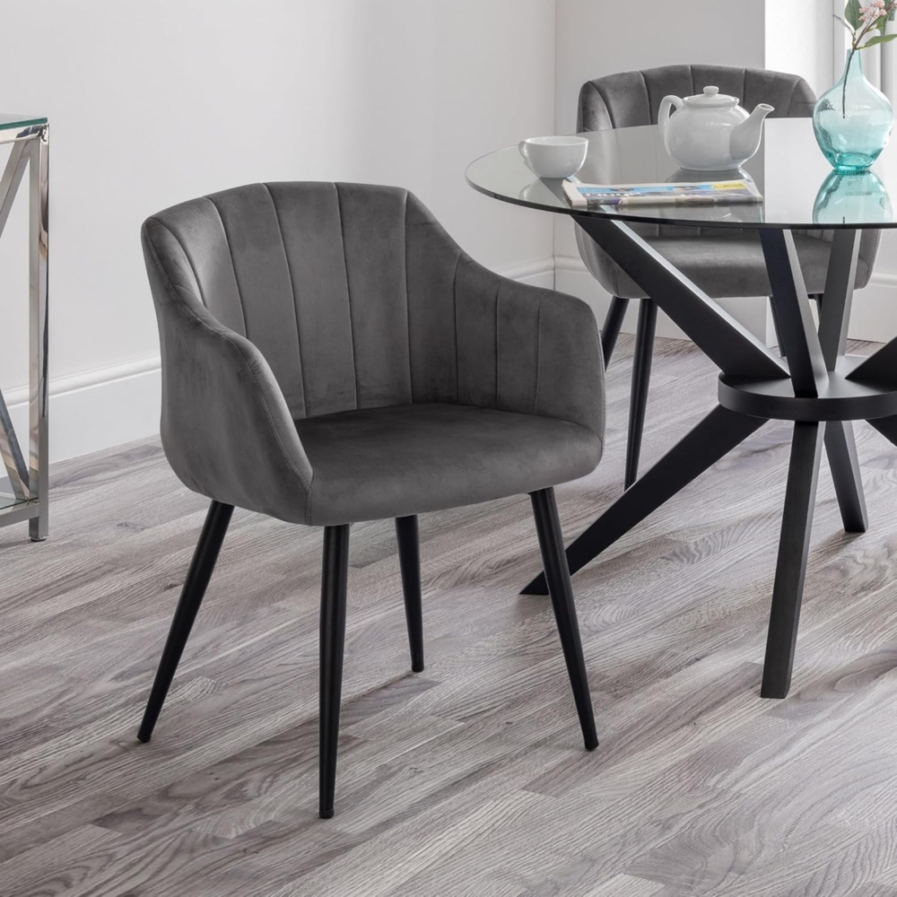 Julian Bowen Hobart Esszimmerstühle mit Wellenrand, Grau, 2er-Set Bild 1