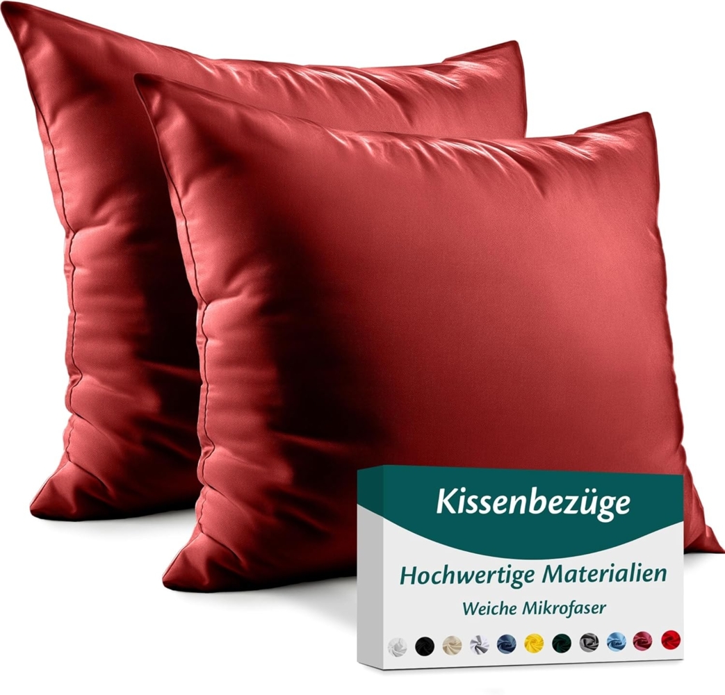 Kissenbezug 65x65 Mikrofaser Premium 2er Set Kissenhülle Deko für Kissen Sofa/Bett Stoff Superweicher Resistent Hypoallergen Anti-Milben Atmungsaktiv Kopfkissenbezug mit Verdecktem Zip Voll Waschbar Bild 1