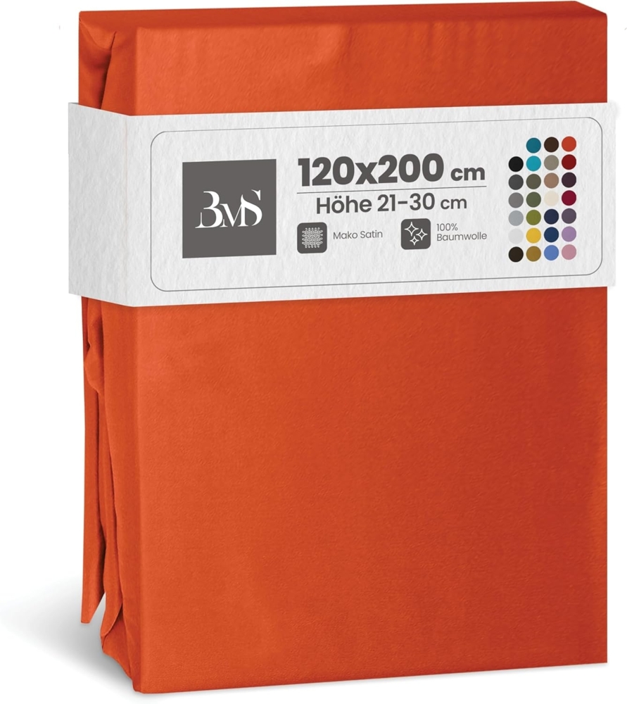Bettwaesche-mit-Stil Mako-Satin Spannbettlaken orange 120x200cm Höhe 21-30cm Bild 1