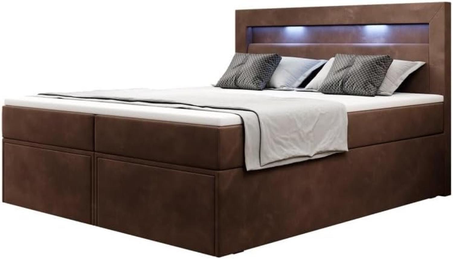 Boxspringbett Amelie mit LED und Stauraum 200x200 Braun H3 Bild 1