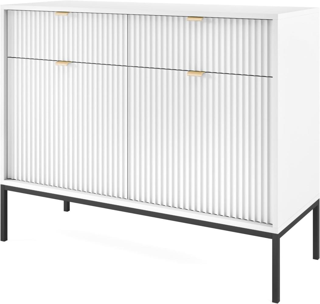 Selsey Vellore Sideboard Kommode 2-türig mit 2 Schubladen, Weiß mit geriffelten Fronten, 104 cm Bild 1