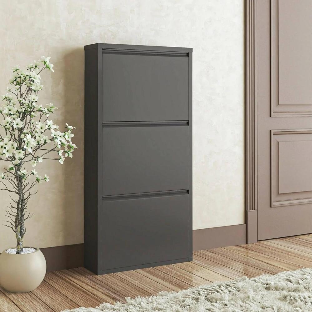 Dmora - Schuhschrank Eliseo, Schuhregal, Mehrzweck-Eingangsgarderobe, Möbel für Schuhe, 50x15h104 cm, Schwarz Bild 1