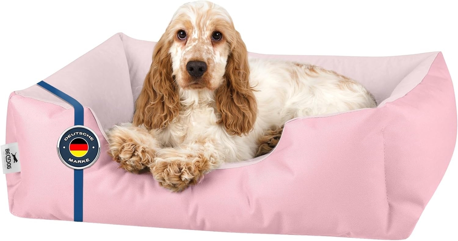 BedDog Hundebett ZARA, Hundekissen mit abziehbaren waschbaren Bezug, Hundekorb, Hundesofa, für kleine, große, mittel-große Hunde (S) ca. 55x40x17cm, PINK-YORK (rosa) Bild 1