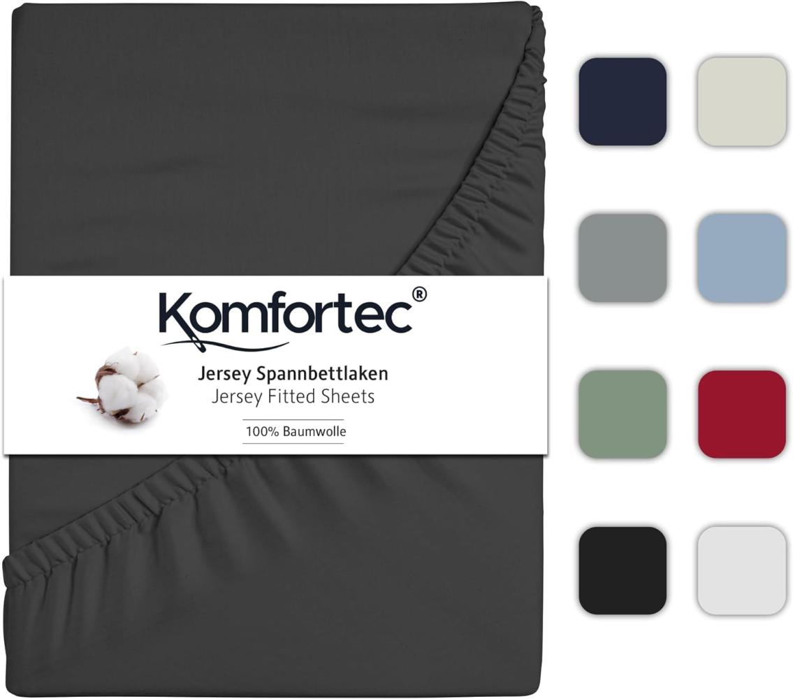 Komfortec Jersey Spannbettlaken 160x200 cm, 100% Baumwolle, Anthrazit Bild 1