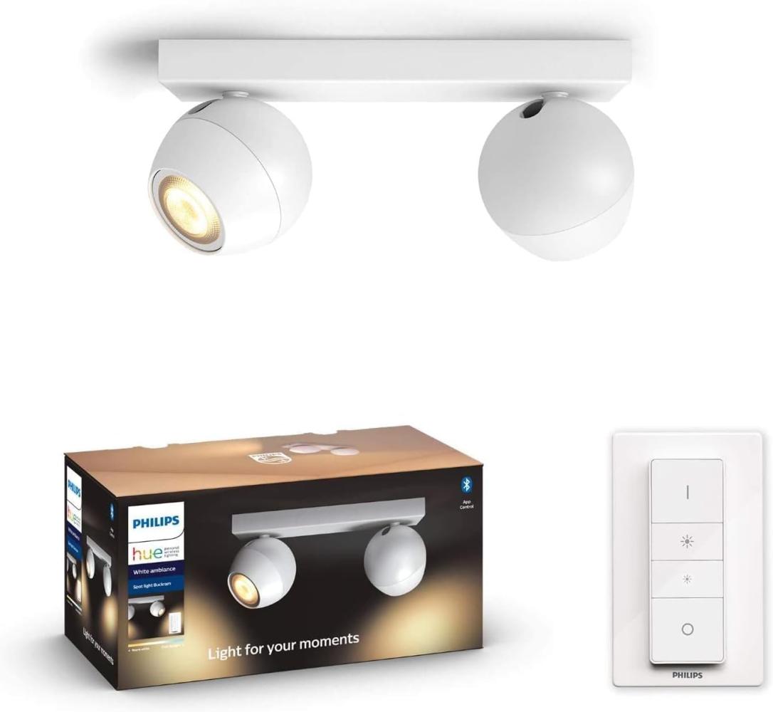 Philips Hue White Ambiance Buckram BT 2er Spot mit Dimmschalter weiß Bild 1