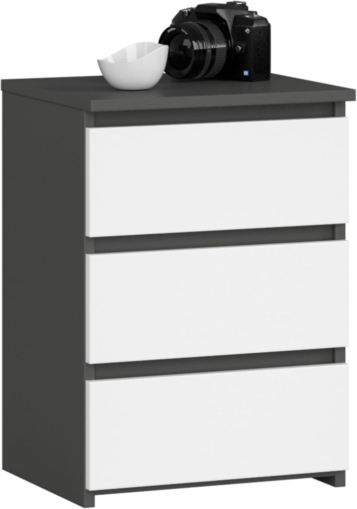 Home Collective Kommode 40 cm breit Holz Highboard Sideboard für Flur Schlafzimmer Wohnzimmer (Mehrzweckschrank Schrank schmal Kommode Schlafzimmer mit Schubladen), Kinderzimmer Organizer, 57 cm hoch mit 3 Schubladen graphit-weiß Bild 1