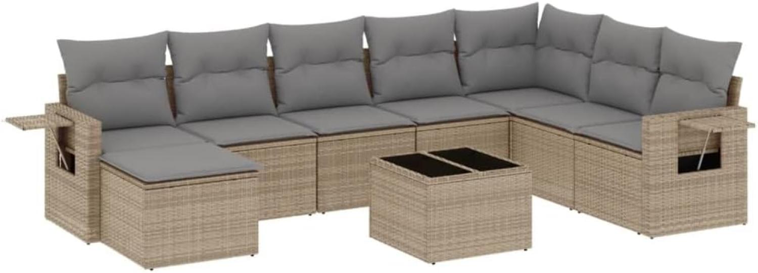 vidaXL 9-tlg. Garten-Sofagarnitur mit Kissen Beige Poly Rattan 3252906 Bild 1