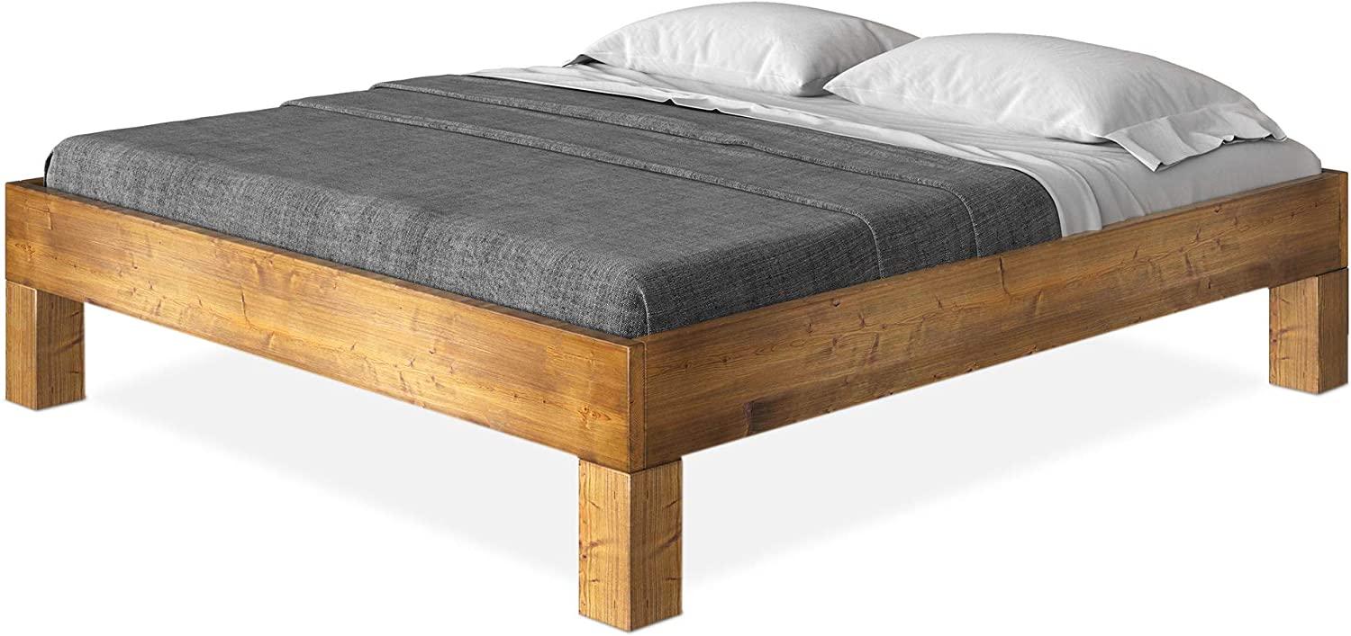 Möbel-Eins CURBY 4-Fuß-Bett ohne Kopfteil, Material Massivholz, rustikale Altholzoptik, Fichte vintage 90 x 220 cm Standardhöhe Bild 1