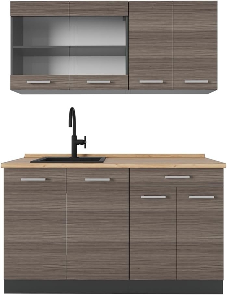 Singleküche R-Line Edelgrau/Anthrazit 140 cm ohne Arbeitsplatte Vicco Bild 1