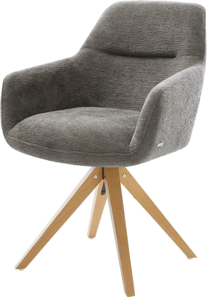 Drehstuhl Pejo-Flex Bouclé Soft Schlamm Holzgestell kantig Natur 180° drehbar Taschenfederkern Bild 1