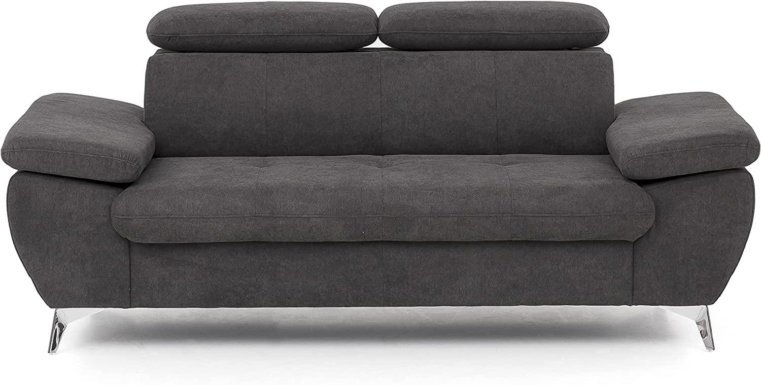 Mivano 2,5er-Sofa Gisele / Sofagarnitur mit Kopfteilverstellung und Armteilfunktion / 196 x 83 x 100 / Velours, Graubraun Bild 1