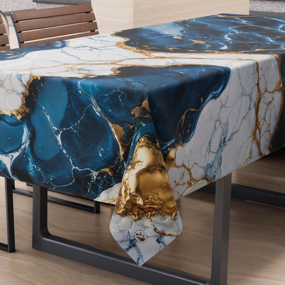 PETTI Artigiani Italiani - Fleckabweisende Tischdecke, rechteckig, für Küche, elegant, Marmor-Effekt, Blau, für 6 Plätze (140x180 cm), 100% Made in Italy Bild 1