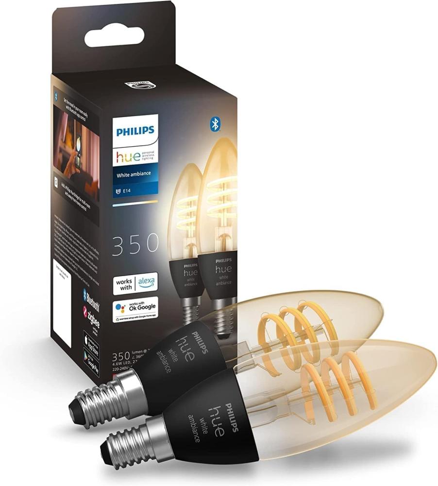 Philips Hue White Amb. E14 Filament Doppelpack. Bild 1