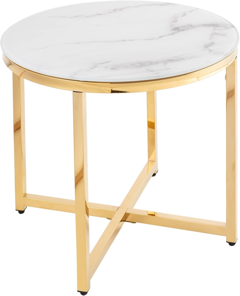 riess-ambiente Beistelltisch BOUTIQUE 50cm weiß / gold (Einzelartikel, 1-St), Wohnzimmer · Kristallglas · Metall · rund · Marmor-Dekor · Barock Bild 1
