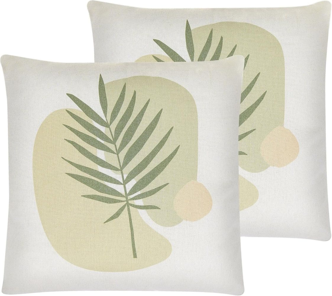 Kissen 2er Set Pflanzenmuster MICROSORUM 45 x 45 cm Hellgrün Bild 1
