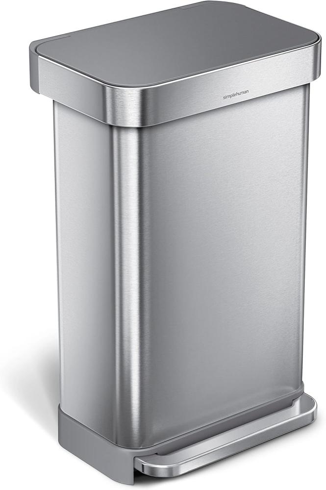 simplehuman Rechteckiger Treteimer mit Beutelfach, Gebürsteter Edelstahl, 45 L Bild 1