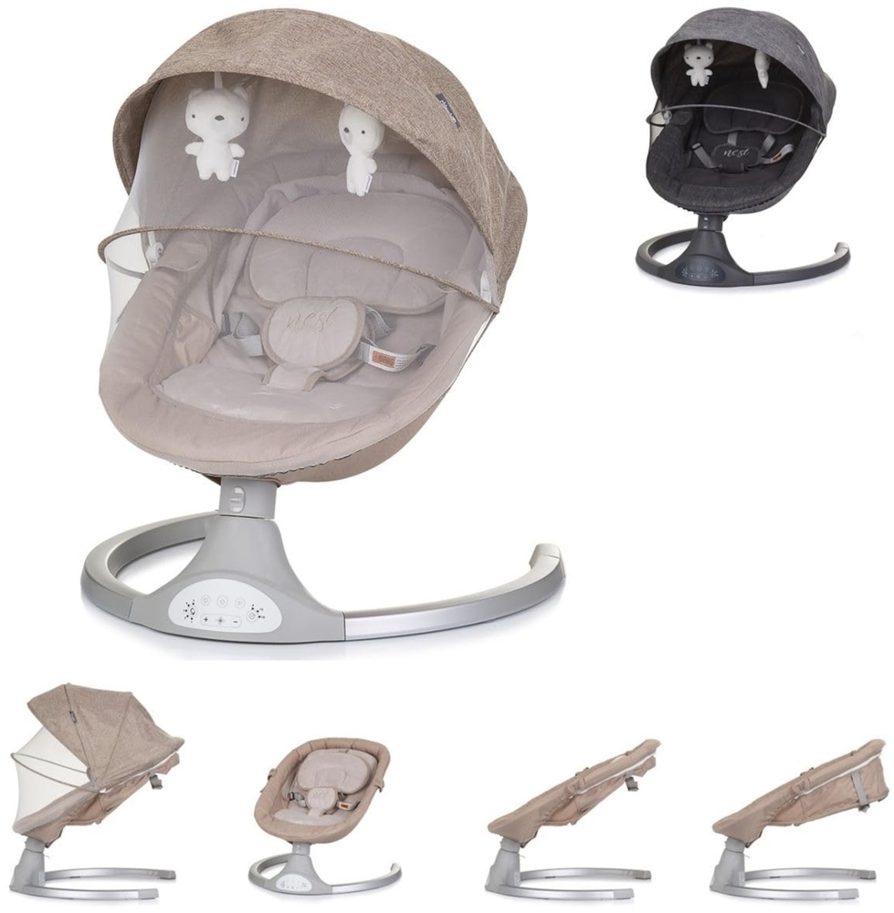 Chipolino Babywippe Nest Musik, Fernbedienung, Kissen, Gurt, Timer, Plüschtiere beige Bild 1