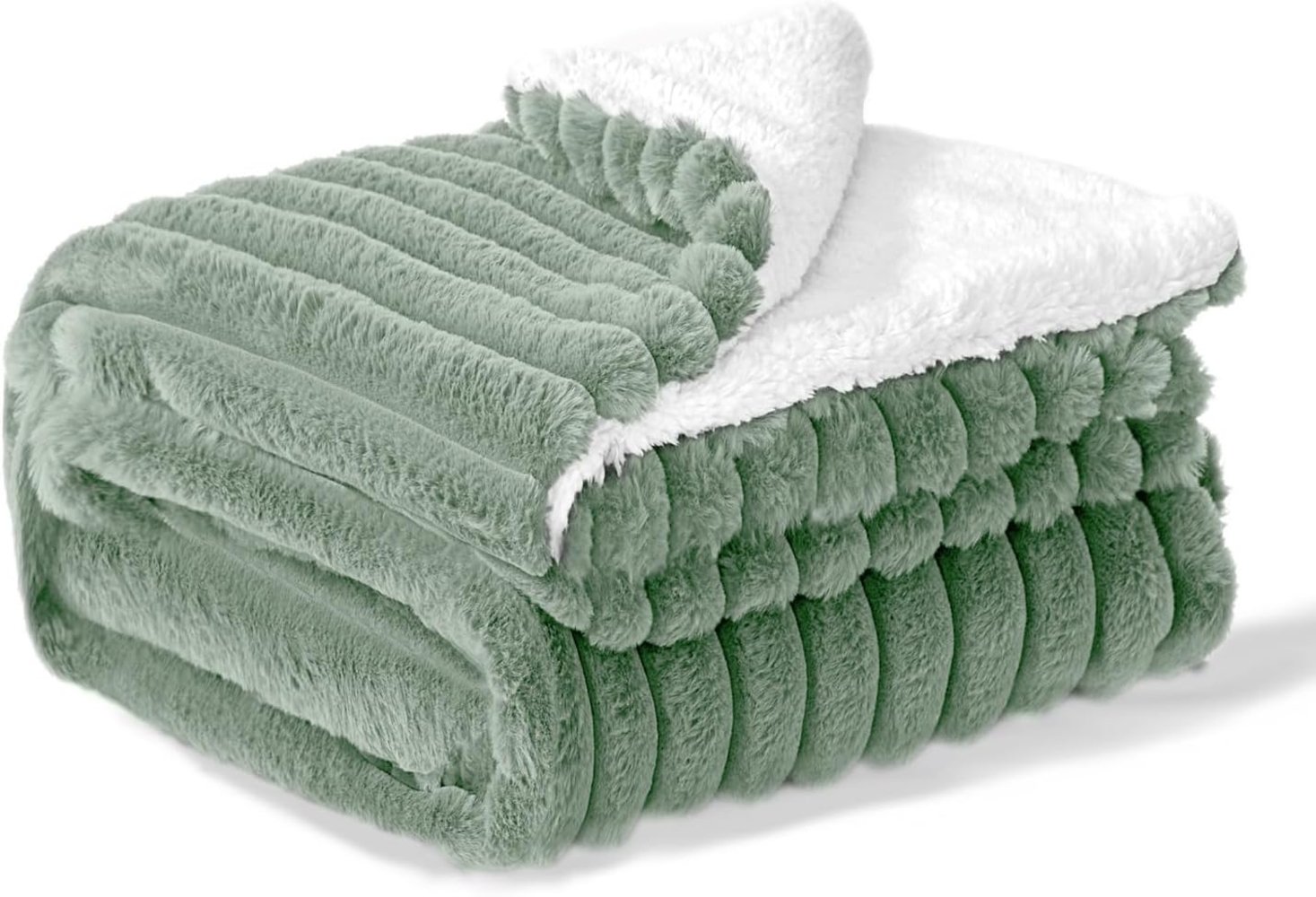 BEDELITE Kuscheldecke Flauschig Decke Klein - Dicke Sherpa Decken Grün 125x150 für Sofa, warme Cord Kuscheldecken Salbeigrün weiche Fleecedecke Wohndecke als Sofaüberwurf für Wohnzimmer Bild 1