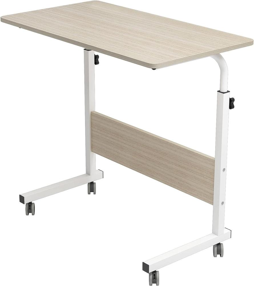 sogesfurniture höhenverstellbar Laptoptisch Laptopständer Computertisch mit Rollen, mobiler Beistelltisch Pflegetisch für Bett und Sofa, 80 * 40 * 71-90cm, Weiß Ahorn 05#1-80MP-BH Bild 1