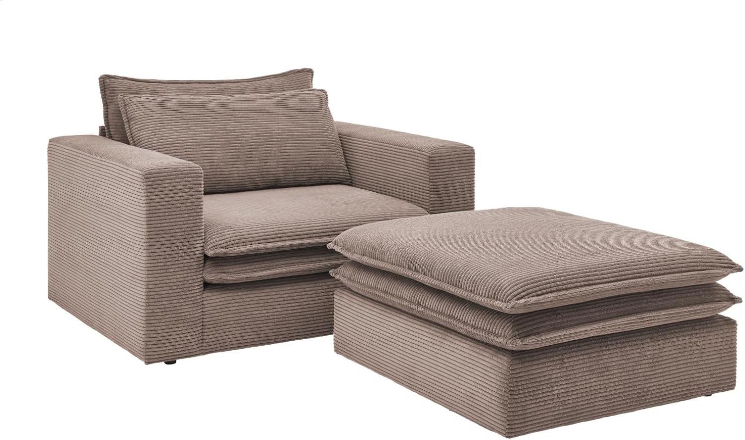 Loveseat Pesaro in braun Cord Set inkl. Hocker Bild 1