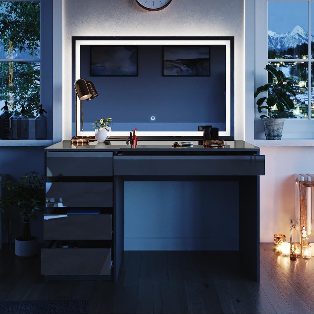 Schminktisch Sherry Anthrazit 120 cm mit LED-Spiegel Vicco Bild 1