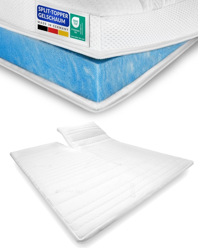 AM Qualitätsmatratzen, Topper Gelschaum, Split Topper mit Memoryschaum, Optimale Druckentlastung, H2, 6 cm hoch, Gelschaum, 160x200 cm Bild 1