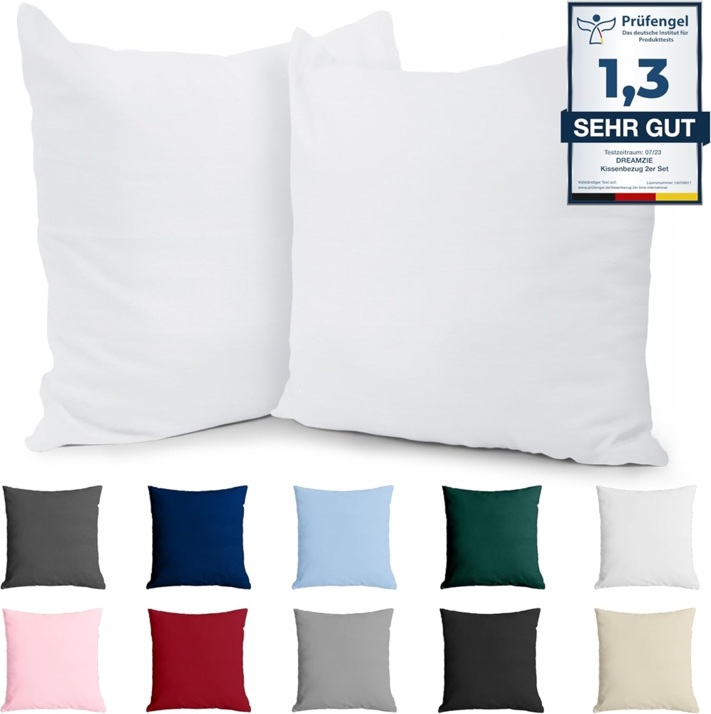 Dreamzie Kissenbezug 65x65 Baumwolle Renforcé (2er-Set) - Weiss - Dicht gewebt mit 57 Fäden/cm² - Kissenbezüge 65x65 cm - Oeko Tex Zertifiziert Bild 1