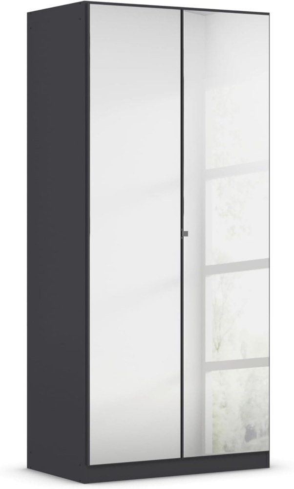Rauch Möbel Reflect, Drehtürenschrank, Kleiderschrank, Schrank mit Spiegel, Garderobe, 2-türig, 2 Spiegeltüren, inkl. Stoffkisten und weiterem Zubehör, Farbe Grau metallic, Schwarz, 91 x 197 x 54 cm Bild 1