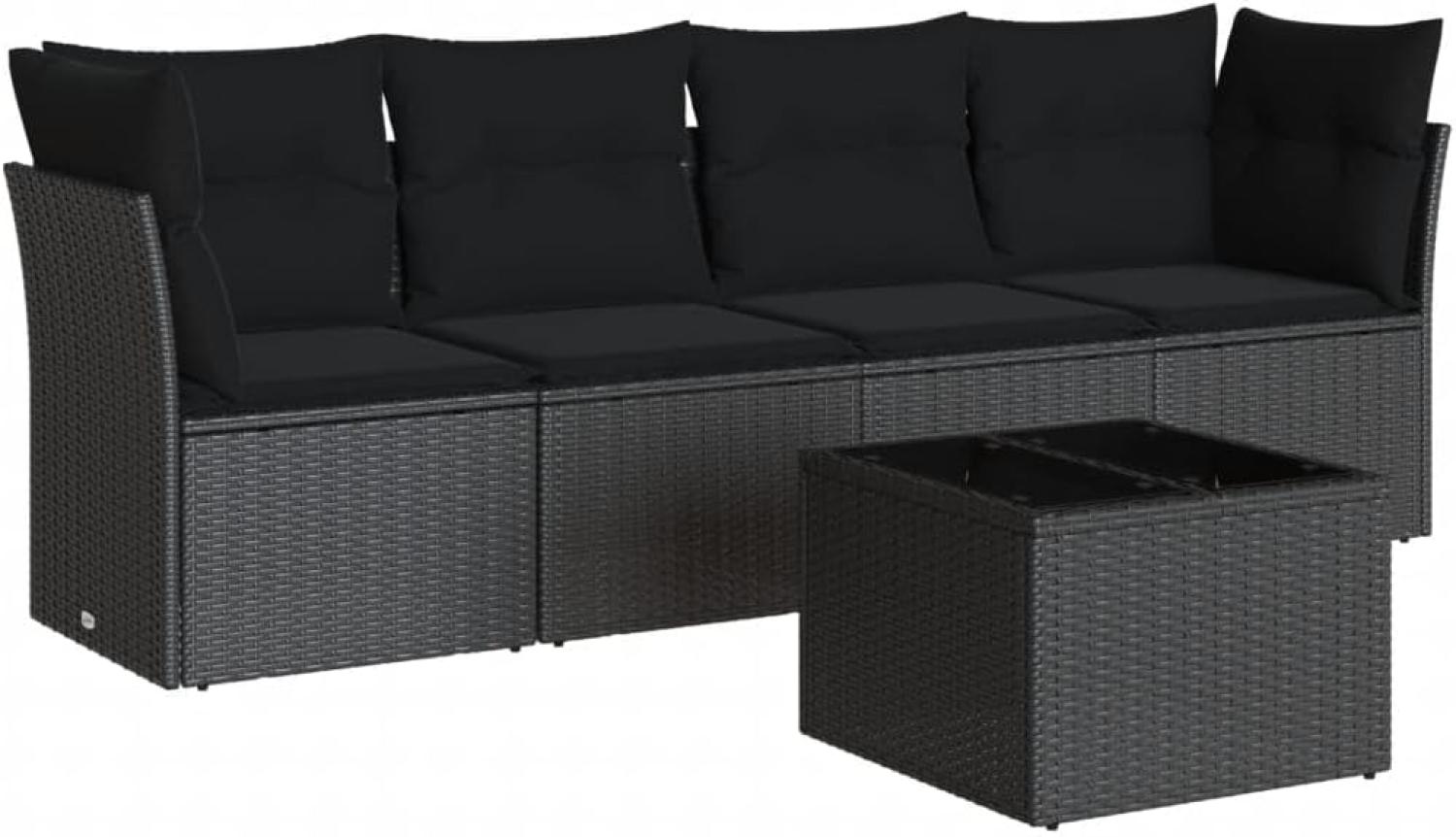 vidaXL 5-tlg. Garten-Sofagarnitur mit Kissen Schwarz Poly Rattan 3217235 Bild 1