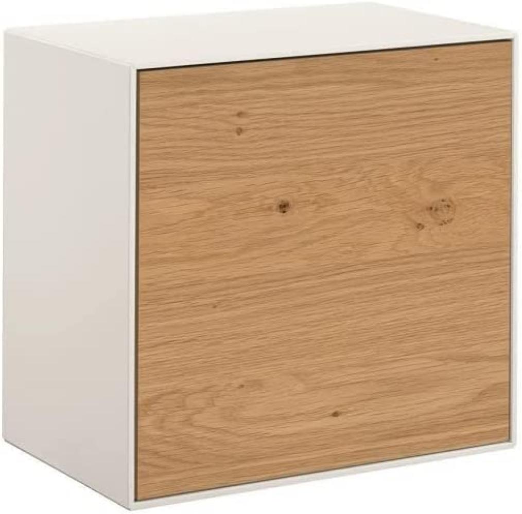 now! by hülsta Easy Wandregal, Designbox, Hängeelement mit Tür in Lack-reinweiß und Natureiche, 51,2cm H x 51,2cm B x 33cm T inkl. Hängebeschlag Bild 1