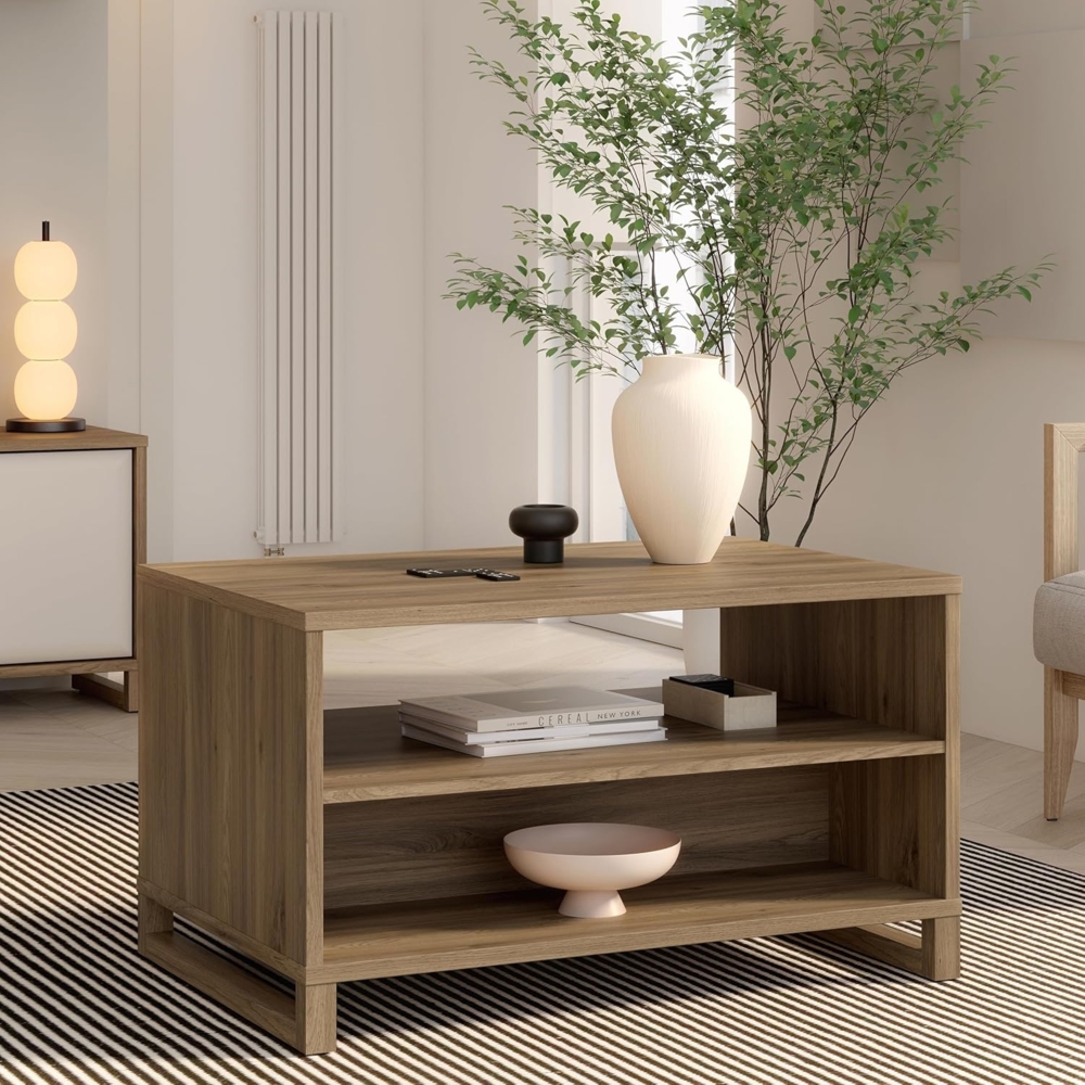 Forte MAREDA Couchtisch 90, Couchtisch mit offenen Fächern, Holzwerkstoff, Valencia Eiche Dekor, 90 cm breit, 51,7 cm hoch, 60 cm tief Bild 1