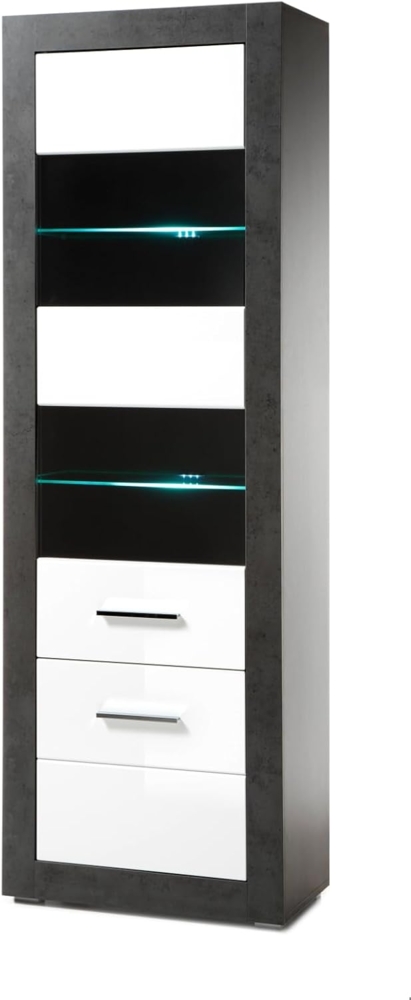 Vitrine Briard in weiß Hochglanz und grau Stone 100 x 198 cm Bild 1