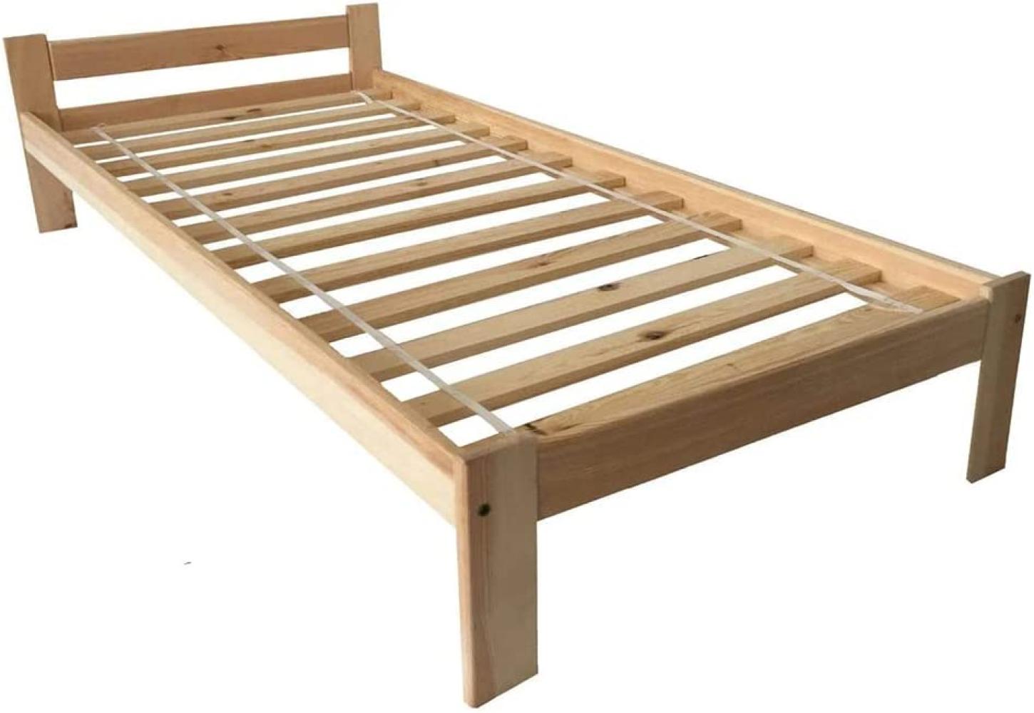 Holzbett Einzelbett 90x200 Bett Natur Massive Füße Einzelbett Bettgestell mit Lattenrost/Rollrost Bild 1
