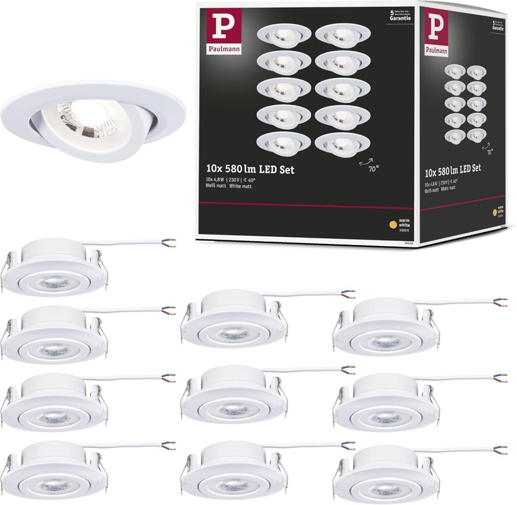 Paulmann 99996 LED Einbauleuchten 10er-Set schwenkbar 3000K Weiß Bild 1