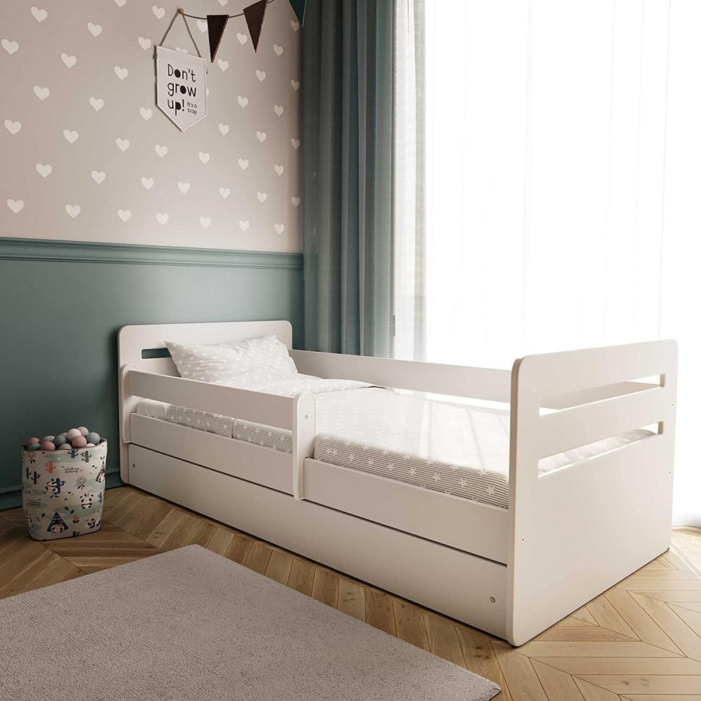 Bjird Kinderbett Tomi 140x80 160x80 180x80 (Mit 8 cm Matratze), mit Rausfallschutz Schubalde und Lattenrost für Mädchen und Junge Bild 1