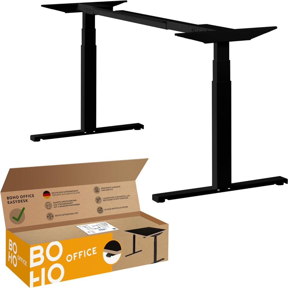 boho office® Easydesk - elektrisch stufenlos höhenverstellbarer Schreibtisch, Tischgestell in Schwarz mit innovativer gratis Appsteuerung und fortschrittlichem Kollisionsschutz Bild 1