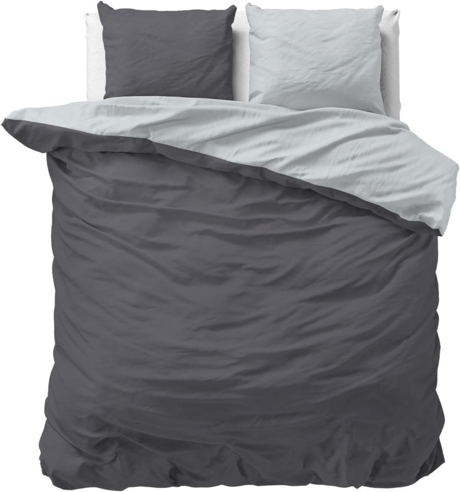 Sleeptime 100% Baumwolle Bettwäsche 200x200 cm Grau/Anthrazit - weich & bügelfrei Bettbezüge mit Reißverschluss - zweifarbiges Bettwäsche Set mit 2 Kissenbezüge 80x80 cm Bild 1