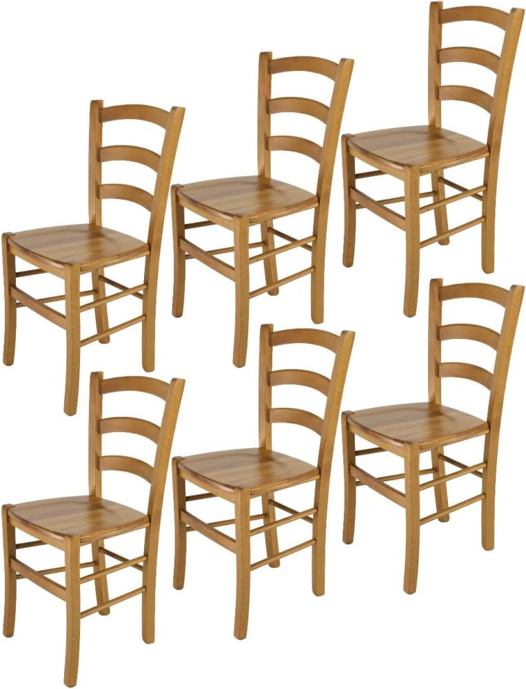 Tommychairs - 6er Set Stühle Venice für Küche und Esszimmer, Robuste Struktur aus lackiertem Buchenholz im Farbton Eichenholz und Sitzfläche aus Holz Bild 1