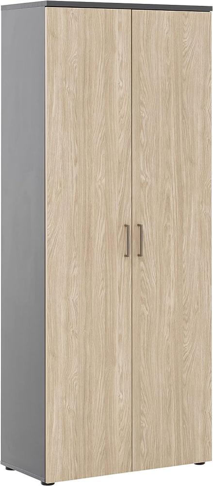 MÖBELPARTNER Hochschrank Highboard Büroschrank Anthrazit Eichehell 80,2x199,7x41 Bild 1